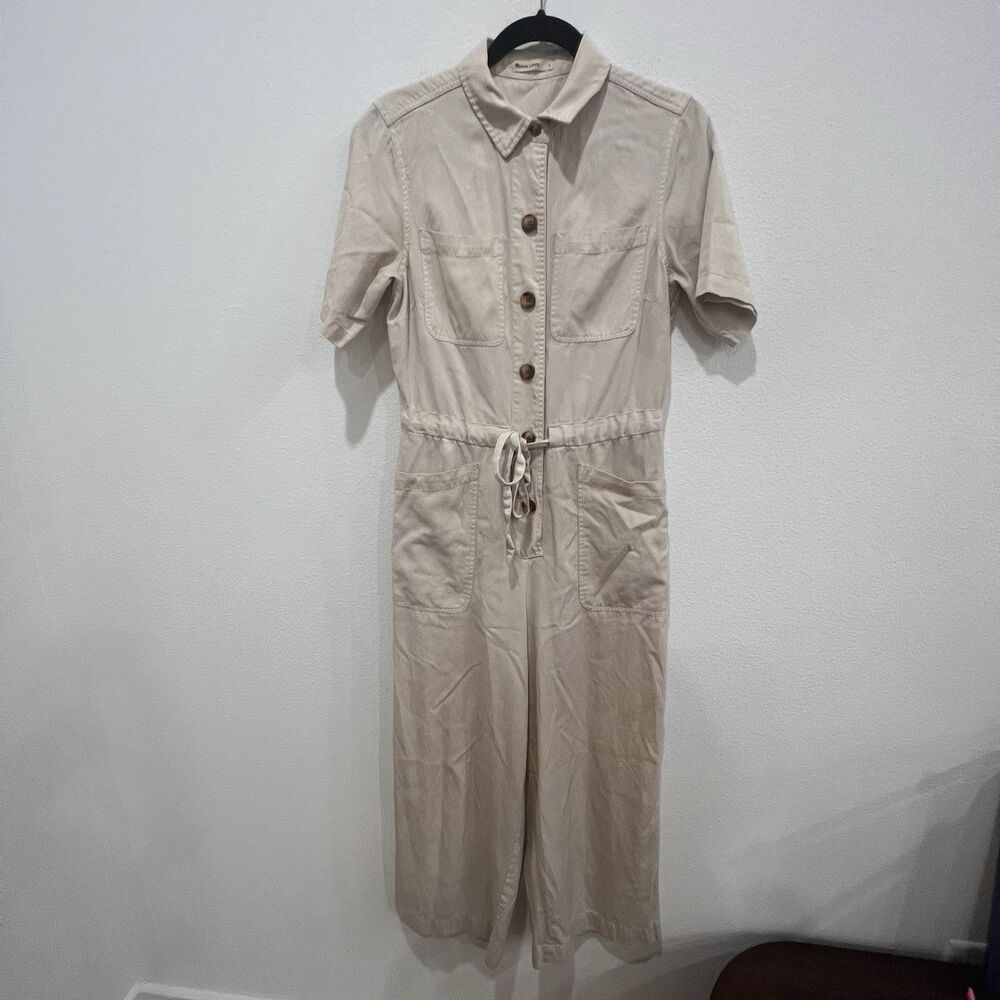 Marine Layer Jumpsuit Womens Small Beige Short Sleeve Button Front Utility - Picture 1 of 11